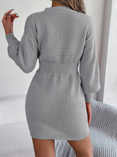 Buttoned Cable-Knit V-Neck Sweater Dress OutfitFlow